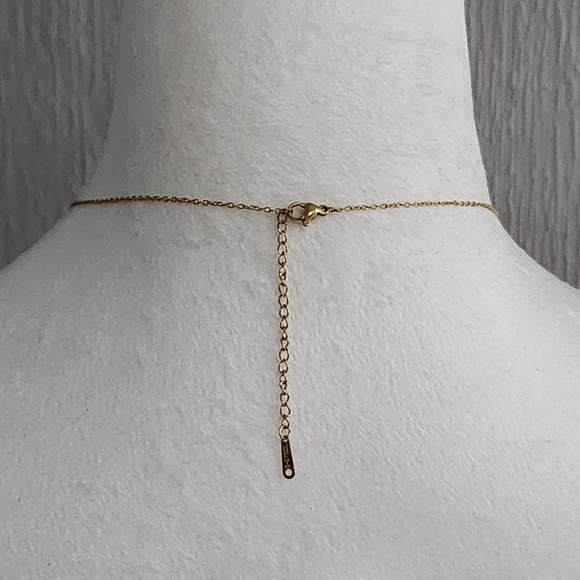 Goldtone Stainless Steel Clover Pendant Rhinestone Necklace - Picture 4 of 8